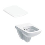 Wisząca miska WC Selnova Square - lejowa, B35 cm, H34 cm, T53 cm, Rimfree Deska sedesowa WC wolnoopadająca Selnova Square mocowanie od góry, zachodząca pokrywa, antybakteryjna biała